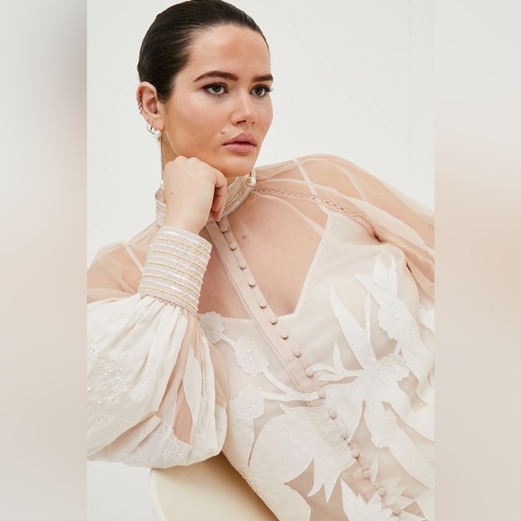 Karen Millen Embroidered Sheer Organdie Blouse in Blush - US 6‎ / NWT - Picture 6 of 16